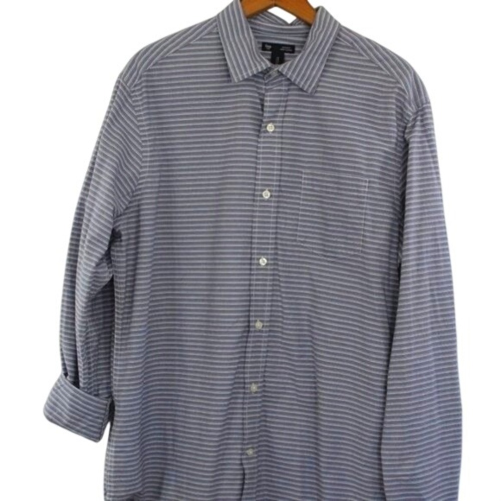 Gap Mens Classic Fit Blue White Striped Long Sleeve Poplin Button Down Shirt XL